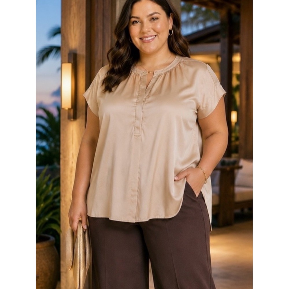 ROAMAN'S Satin Charmeuse Blouse NEW Dolman Quiet Luxury Minimalist Resort 30W